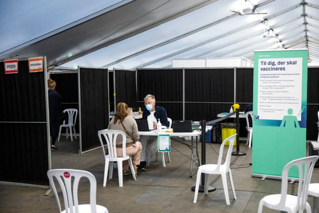 A pop-up Covid-19 vaccination centre in Copenhagen earlier this year. Denmark will offer booster jabs six months after initial vaccinations.
