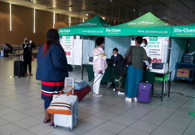 Passengers queue for Covid-19 testing before traveling on international flights at O.R. Tambo International Airport in Johannesburg, South Africa, November 26th.