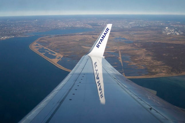 A Ryanair aircraft leaving Copenhagen in February 2019. The airline is to temporarily suspend some of its Danish services in January 2022.