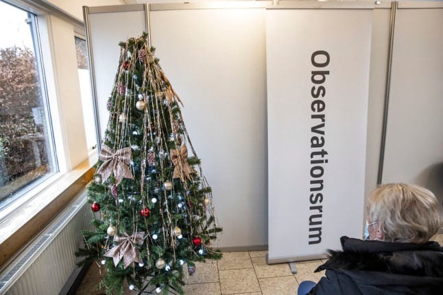 Christmas decorations at a Danish Covid-19 vaccination centre.