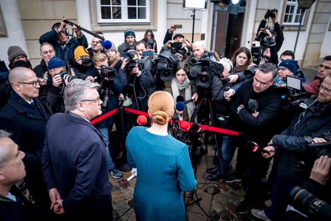 Inger Støjberg speaks to Danish media after being sentenced to 60 days in prison by a special impeachment court on December 13th.